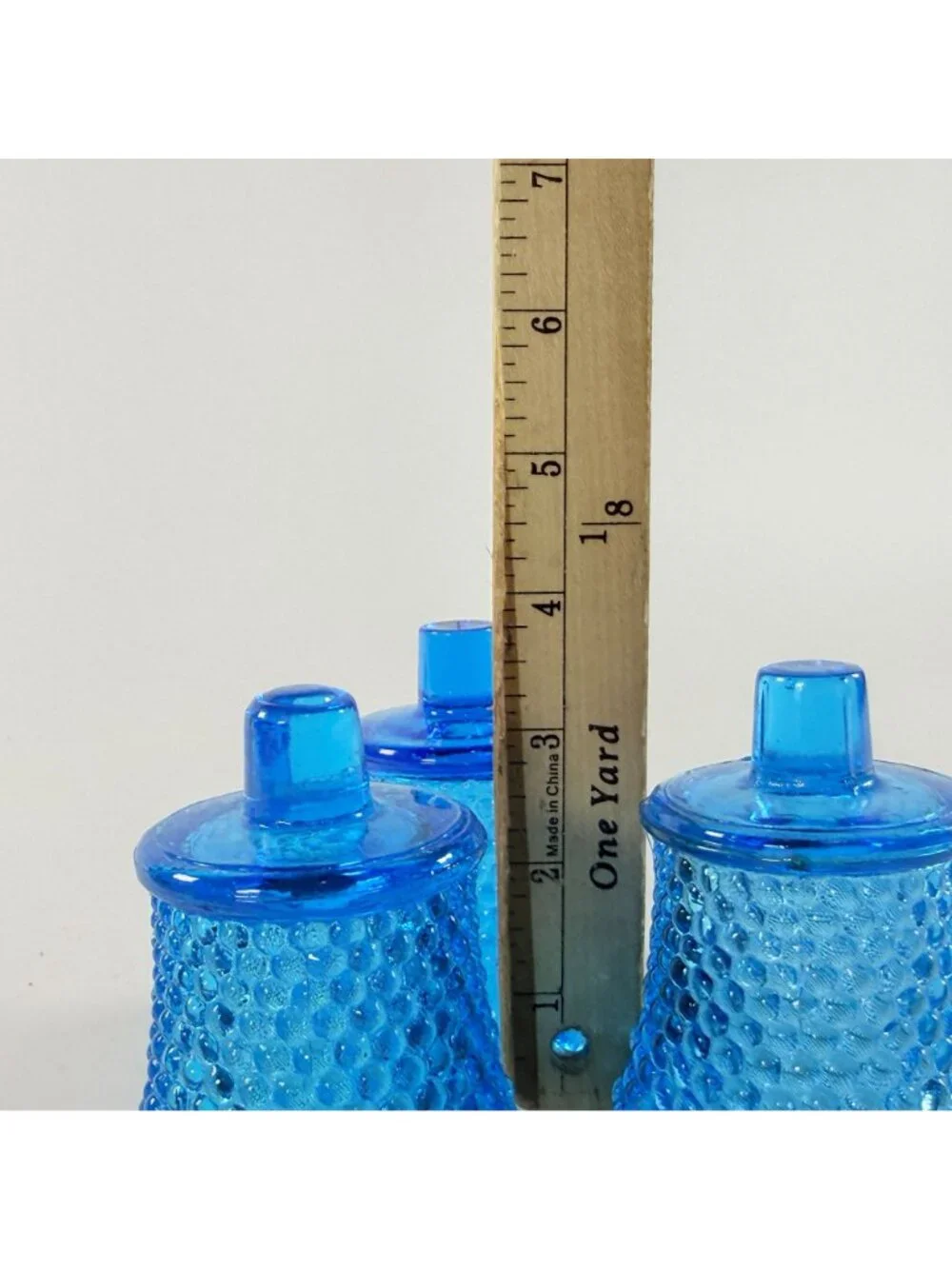 Vintage 3 Blue Glass Hobnail Votive Peg Cup Votive Candle Holder
